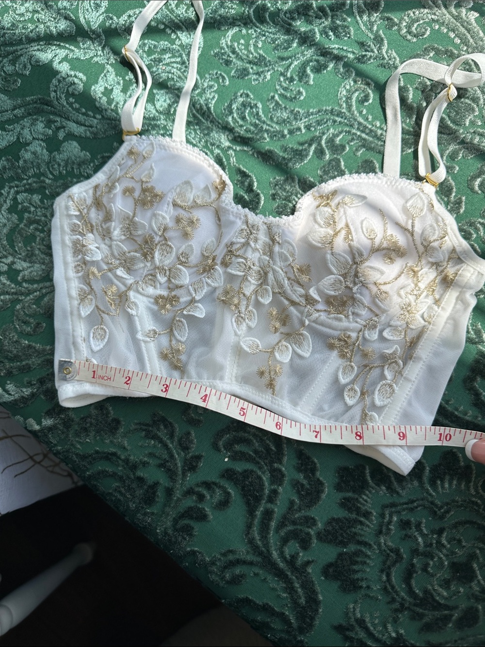 White Embroidered Longline Bustier/Bralette with Gold Floral Detail - Picture 6 of 6
